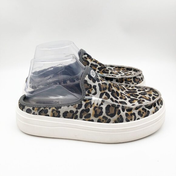 HEY DUDE Austin Lift Classic Leopard Platform Mules Sneakers Womens 7 - Picture 3 of 8